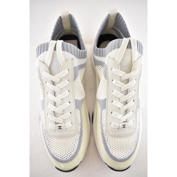 Chanel 22C Mens White Grey Knit Sock Clear CC Logo Low Top Trainer Sneaker 44 11 - Picture 8 of 12
